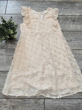 Versona Cream Textured Floral Cottagecore Feminine Mini-Dress, Size 6